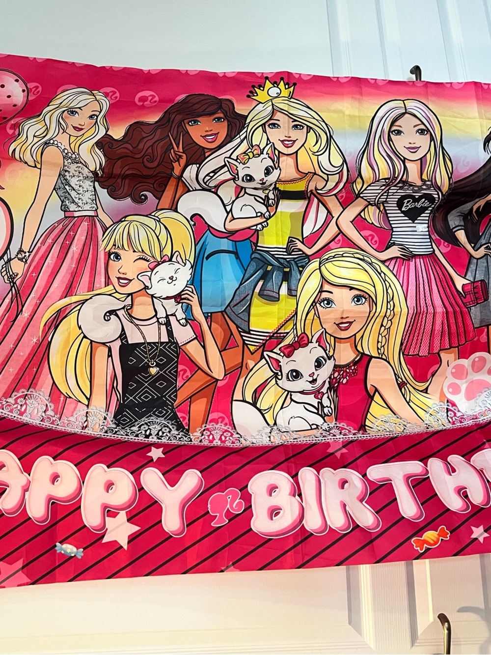 Barbie Pink Multicolor Happy Birthday Party Backdrop